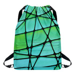 Teal Stained Glass Mosaic Print Drawstring Backpack