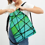 Teal Stained Glass Mosaic Print Drawstring Backpack