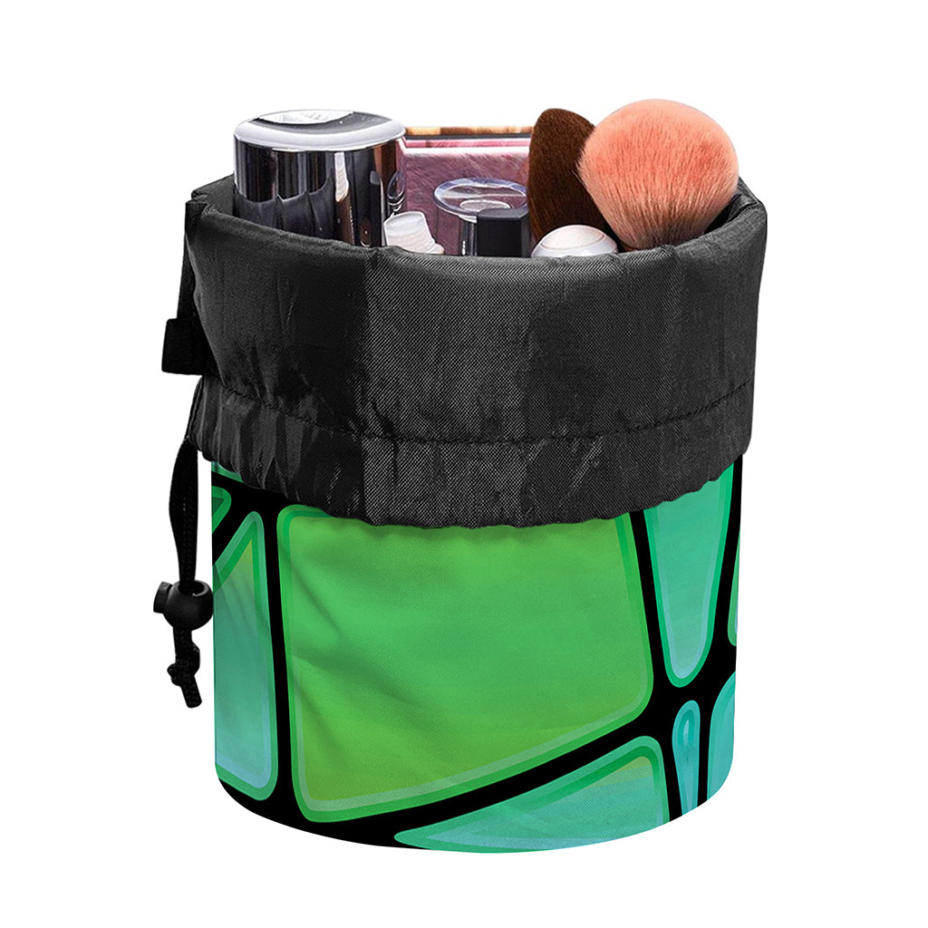 Teal Stained Glass Mosaic Print Drawstring Makeup Bag