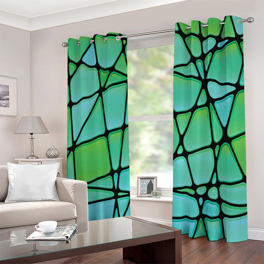 Teal Stained Glass Mosaic Print Extra Wide Grommet Curtains