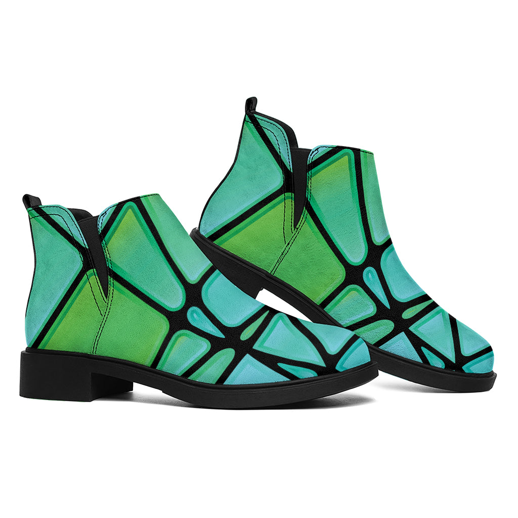 Teal Stained Glass Mosaic Print Flat Ankle Boots