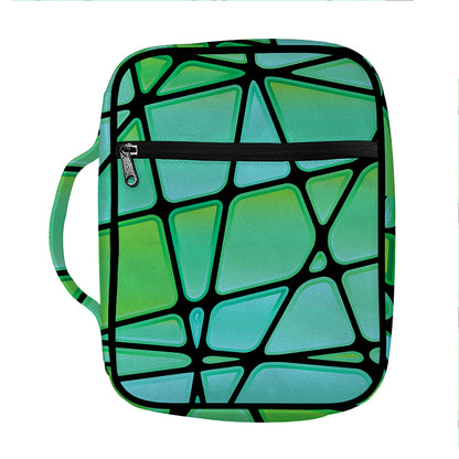 Teal Stained Glass Mosaic Print Front Pocket Bible Bag