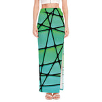 Teal Stained Glass Mosaic Print High Slit Maxi Skirt