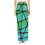 Teal Stained Glass Mosaic Print High Slit Maxi Skirt