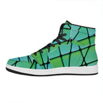 Teal Stained Glass Mosaic Print High Top Leather Sneakers