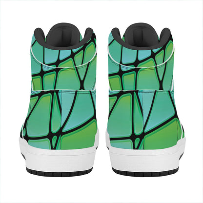 Teal Stained Glass Mosaic Print High Top Leather Sneakers