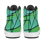 Teal Stained Glass Mosaic Print High Top Leather Sneakers