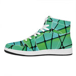 Teal Stained Glass Mosaic Print High Top Leather Sneakers