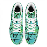 Teal Stained Glass Mosaic Print High Top Leather Sneakers
