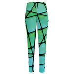 Teal Stained Glass Mosaic Print High-Waisted Pocket Leggings