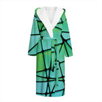 Teal Stained Glass Mosaic Print Hooded Bathrobe