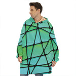 Teal Stained Glass Mosaic Print Hoodie Blanket