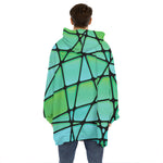 Teal Stained Glass Mosaic Print Hoodie Blanket