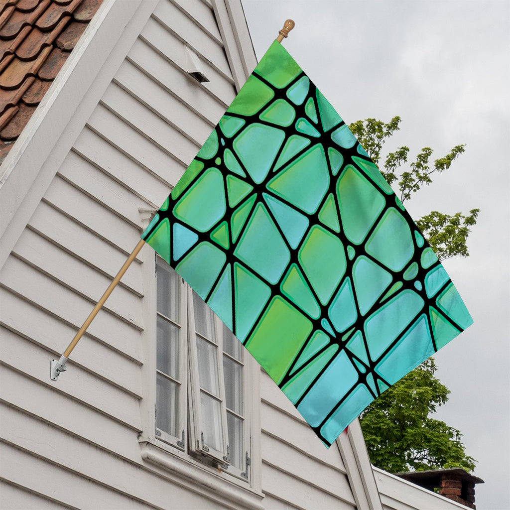 Teal Stained Glass Mosaic Print House Flag