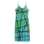Teal Stained Glass Mosaic Print Jersey Midi Cami Dress