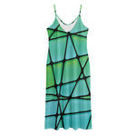 Teal Stained Glass Mosaic Print Jersey Midi Cami Dress