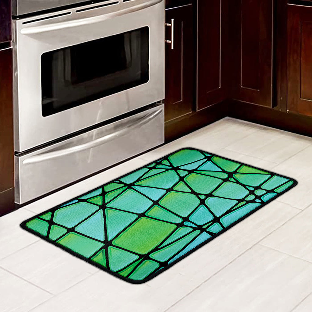 Teal Stained Glass Mosaic Print Kitchen Mat