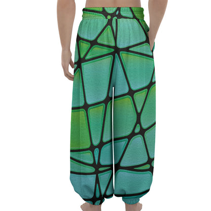 Teal Stained Glass Mosaic Print Lantern Pants