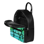 Teal Stained Glass Mosaic Print Leather Backpack