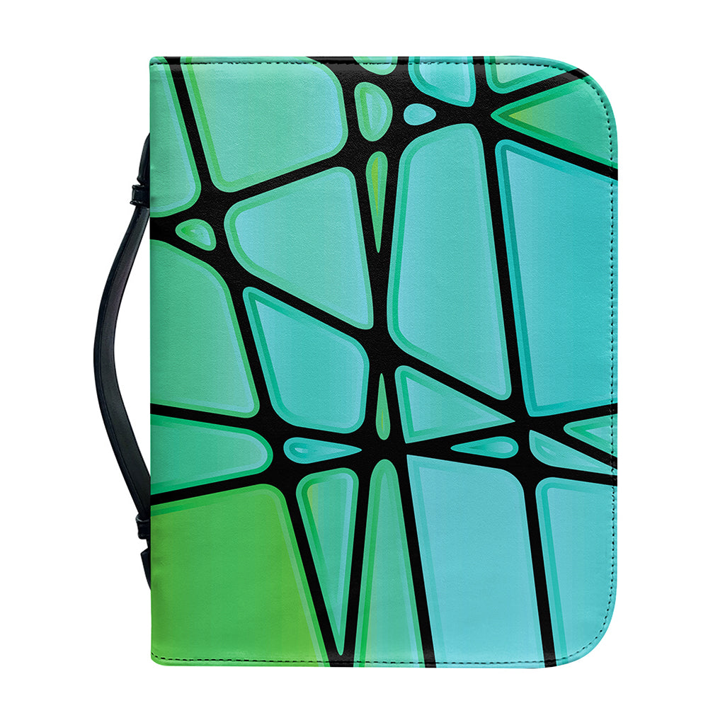 Teal Stained Glass Mosaic Print Leather Bible Cover