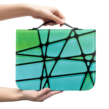 Teal Stained Glass Mosaic Print Leather Bible Cover