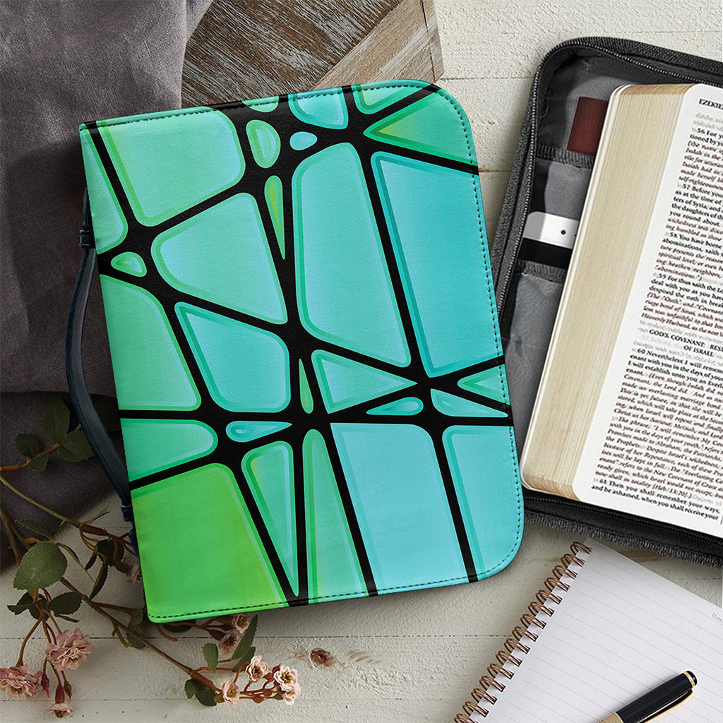 Teal Stained Glass Mosaic Print Leather Bible Cover
