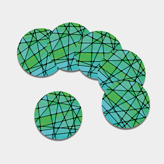 Teal Stained Glass Mosaic Print Leather Coaster Set