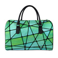 Teal Stained Glass Mosaic Print Leather Duffel Bag