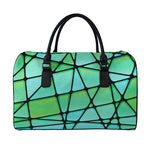 Teal Stained Glass Mosaic Print Leather Duffle Bag