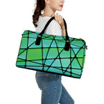 Teal Stained Glass Mosaic Print Leather Duffle Bag