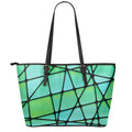 Teal Stained Glass Mosaic Print Leather Tote Bag With Zipper