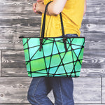 Teal Stained Glass Mosaic Print Leather Tote Bag