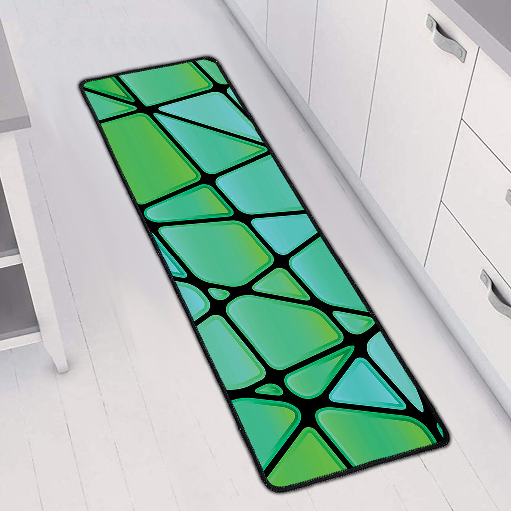 Teal Stained Glass Mosaic Print Long Kitchen Mat