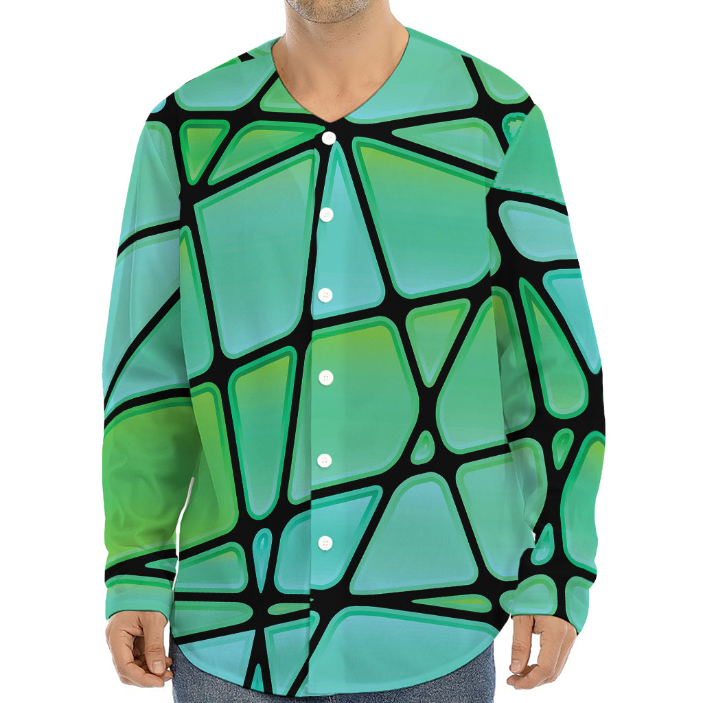 Teal Stained Glass Mosaic Print Long Sleeve Baseball Jersey