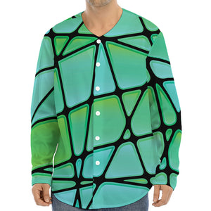 Teal Stained Glass Mosaic Print Long Sleeve Baseball Jersey