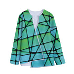 Teal Stained Glass Mosaic Print Long Sleeve Short Coat