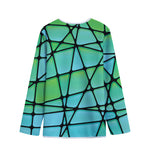 Teal Stained Glass Mosaic Print Long Sleeve Short Coat