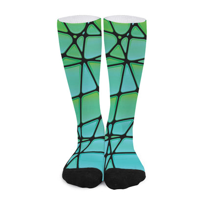 Teal Stained Glass Mosaic Print Long Socks