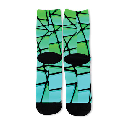 Teal Stained Glass Mosaic Print Long Socks