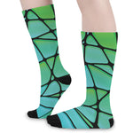 Teal Stained Glass Mosaic Print Long Socks