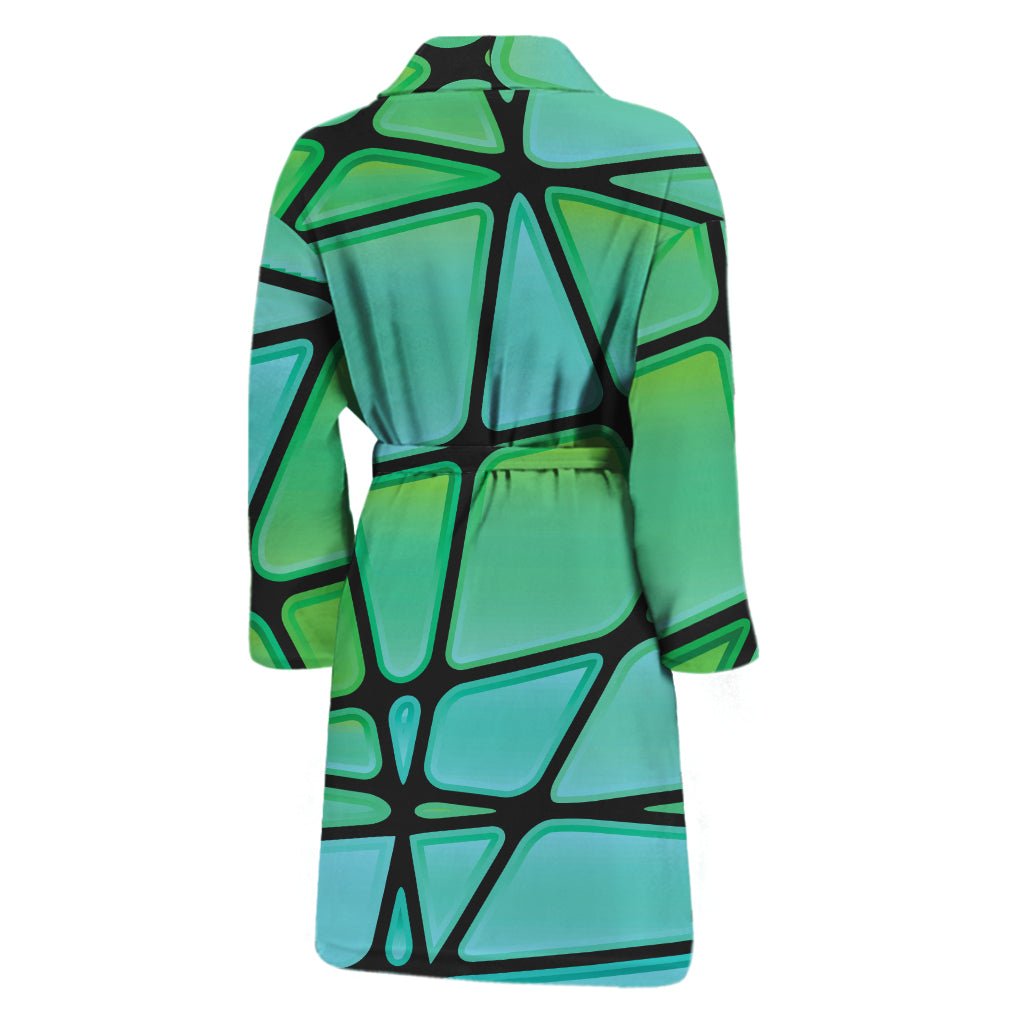 Teal Stained Glass Mosaic Print Men's Bathrobe