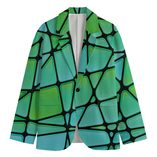 Teal Stained Glass Mosaic Print Men's Blazer