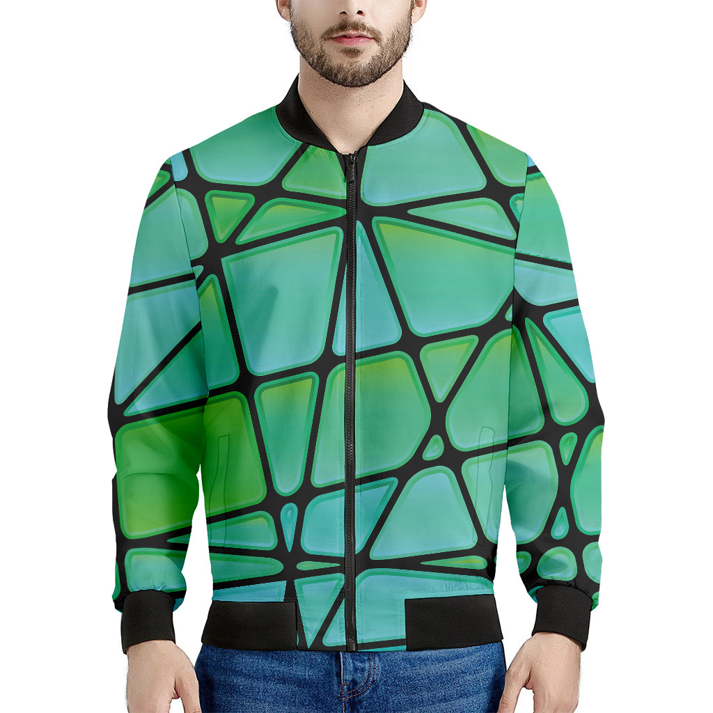 Teal Stained Glass Mosaic Print Men's Bomber Jacket