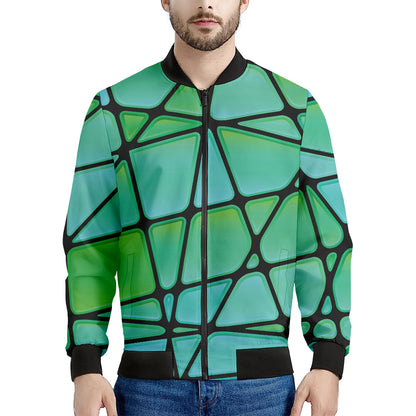 Teal Stained Glass Mosaic Print Men's Bomber Jacket