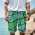 Teal Stained Glass Mosaic Print Men's Cargo Shorts