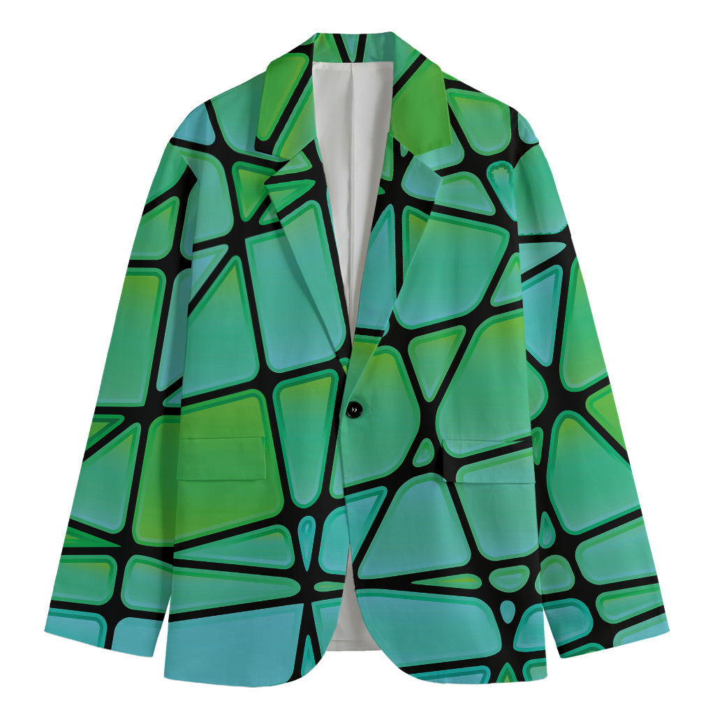 Teal Stained Glass Mosaic Print Men's Cotton Blazer