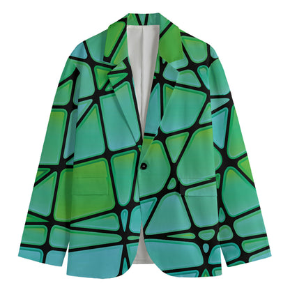 Teal Stained Glass Mosaic Print Men's Cotton Blazer