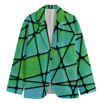 Teal Stained Glass Mosaic Print Men's Cotton Blazer
