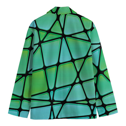 Teal Stained Glass Mosaic Print Men's Cotton Blazer