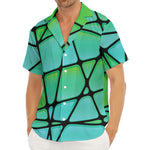 Teal Stained Glass Mosaic Print Men's Deep V-Neck Shirt